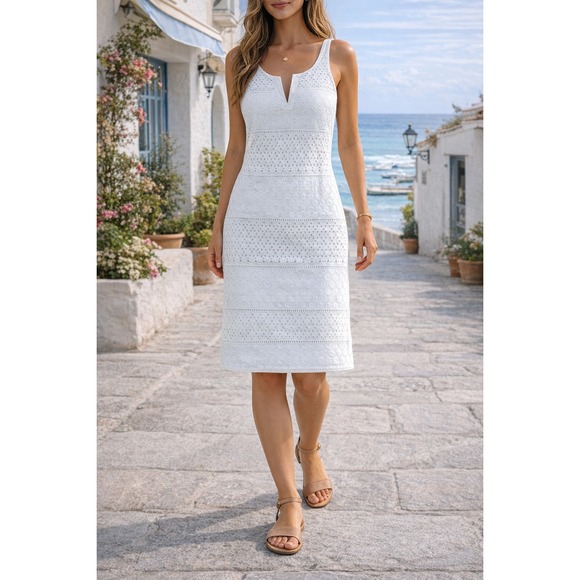 Banana Republic Dresses & Skirts - Banana Republic Factory Dress Sz 6 White Sleeveless Eyelet Cotton Coastal